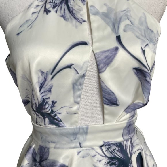 Floral Halter Neck Mini Dress - White and Blue - Picture 10 of 16